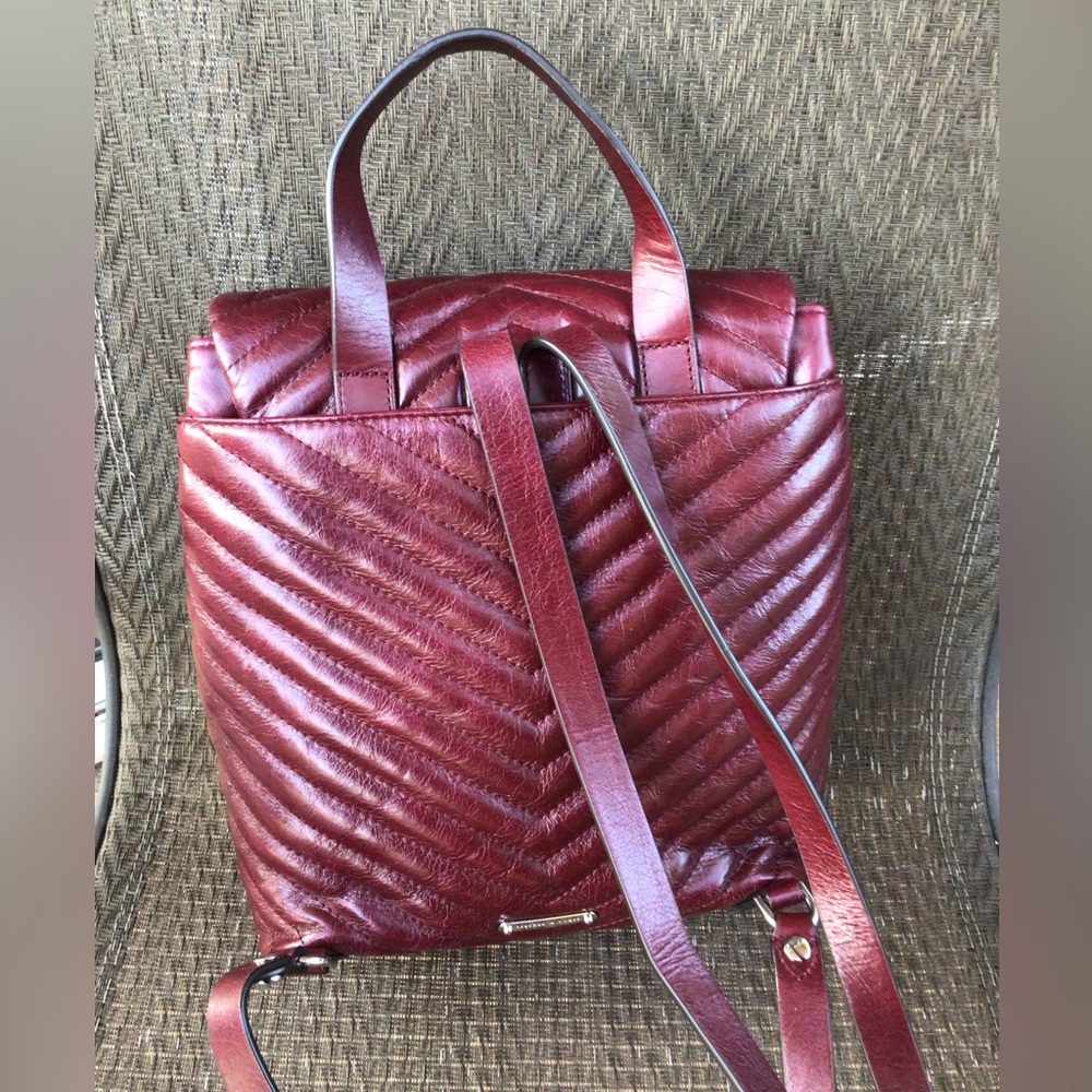 Rebecca Minkoff EDIE Burgundy Quilted Leather Backpack Bag - Picture 2 of 9